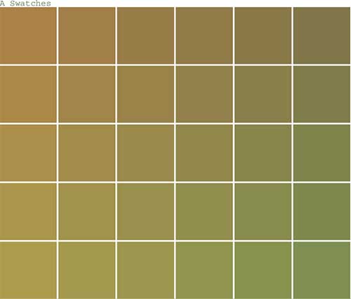 grid of colour swatches in graduation. Tan colour.